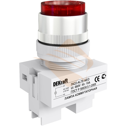 Лампа LED коммутаторная ALTE D=22мм, 220В, красный, серия ЛK-22, пр-во DEKraft (25008DEK / ЛК22-ALTE-RED-NEO)