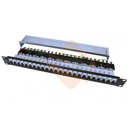 Коммутационная панель экранированная 19" 24xRJ-45 FTP, 1U, Dual IDC, ROHS, Категория 5е, Hyperline, пр-во Hyperline (PP3-19-24-8P8C-C5E-SH-110D / 246037)