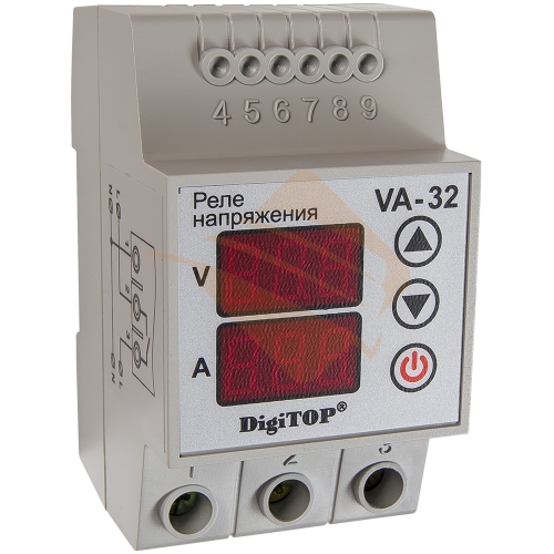 Реле напряжения однофазное с контролем тока 32A, пр-во DigiTOP (VA-32)