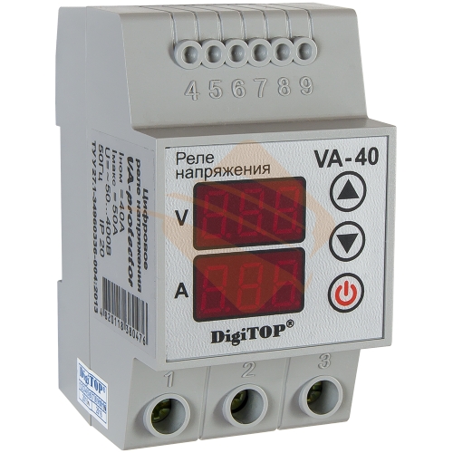 Реле напряжения однофазное с контролем тока 40A, пр-во DigiTOP (VA-40)