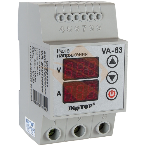Реле напряжения однофазное с контролем тока 63A, пр-во DigiTOP (VA-63)